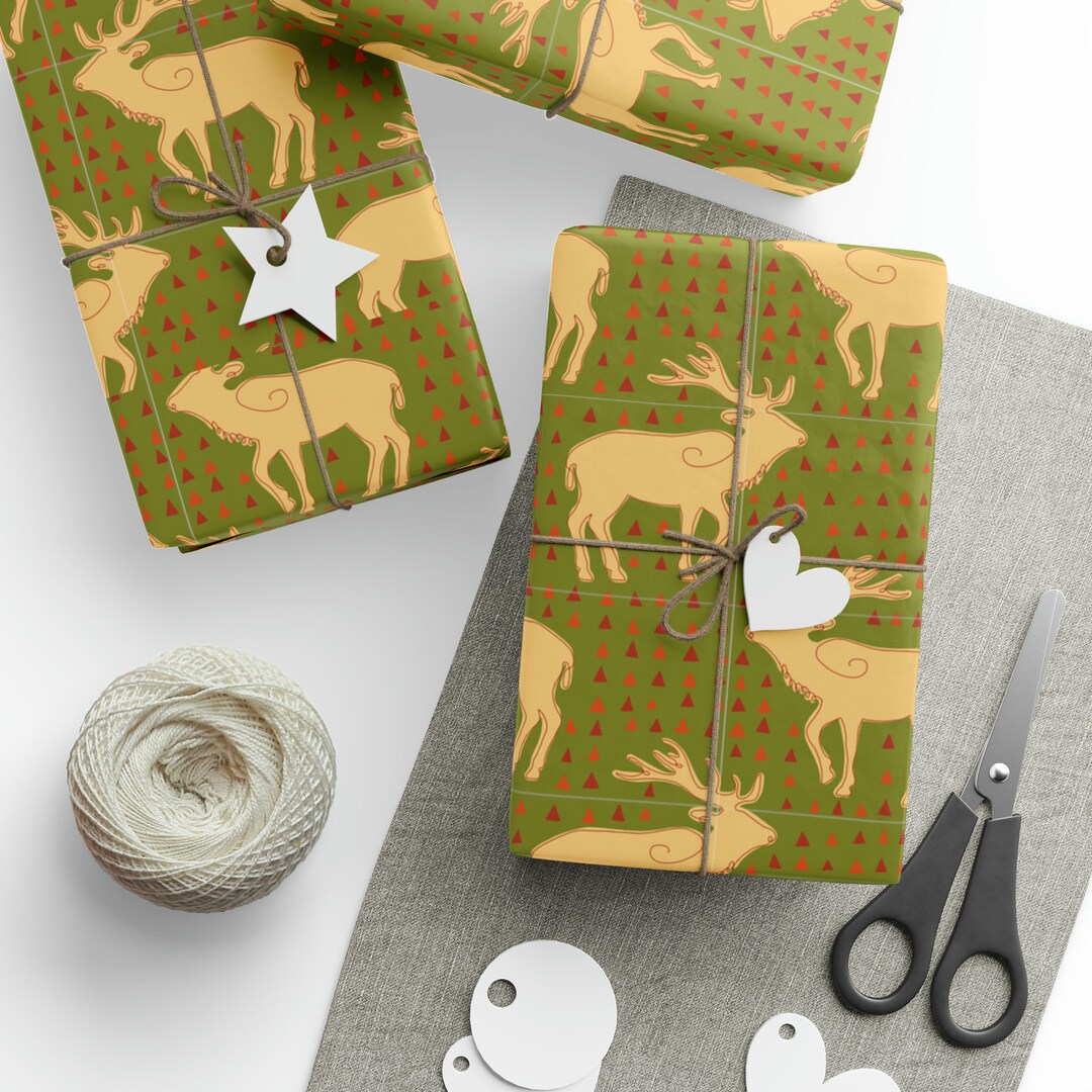 Tan Caribou on Olive Birthday/christmas Wrapping Paper Etsy