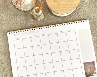 2 Year Monthly Calendar Planner | 24 Months Undated Calendar + Notes | Neutral & Minimal | Gold Wire Bound | A4 - 21x29cm (Monday Start)