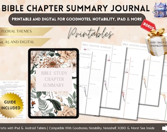 Bible Study Chapter Summary Journal Bundle, Bible Study Tools, Prayer Journal, Scripture Journaling, Gifts for Wife