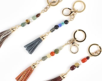 Gemstone Leather Tassel Bag Charm, Aventurine Purse Charm