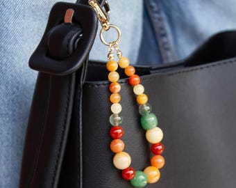 Gemstone Keychain: Aventurine, Jade & Agate Bag Charm - Boho Summer Accessory