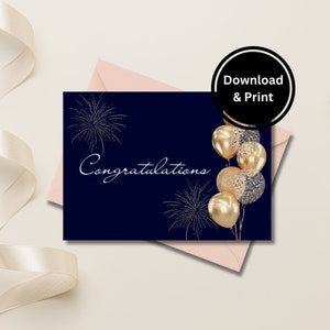 Gefeliciteerd kaart met ballonnen, afdrukbare felicitatiekaart, Instant Download PDF, afdrukbare wenskaart, thuis afdrukken, 7x5 inch kaart