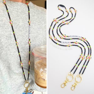 Teacher Apple Lanyard, Customizable Beaded Lanyard, Black & Apple Lanyard, Personalized Gift, ID Badge Holder, Gift for Teacher