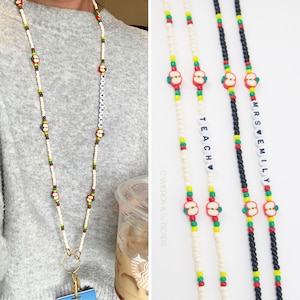 Cordón de manzana para maestros, cordón con cuentas personalizable, regalo personalizado, titular de la insignia de identificación, regalo de agradecimiento al maestro, regalo para el maestro