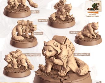 Pode incluir: Uma coleção de seis miniaturas não pintadas de pandas-vermelhos, rotuladas como Bare A, Bare B, Monk A, Monk B, Adventurer A e Adventurer B. Cada figura assenta numa base circular e inclui um cartão de personagem para o conjunto intitulado Cornelia's Magnificent Account of Companions.