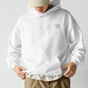 Embroidered Albanian Hoodie White Double Headed Eagle Albanian Sweatshirt Hooded Red Albanian Gift Present