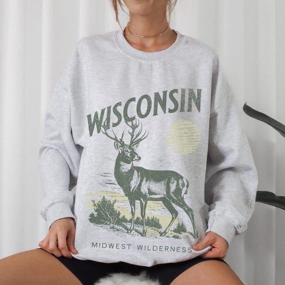 Wisconsin Sweatshirt Midwest Wilderness Sweater Wisconsin Nature Pullover Hiking Crewneck Wisconsin Hunting Gift for Hunter Wisconsin Gift