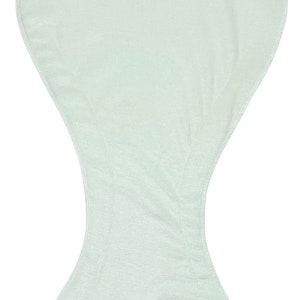 May include: A white, absorbent cloth diaper insert with snaps on the sides and bottom.