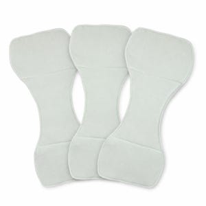 May include: A set of three light grey, hourglass-shaped fabric inserts with rounded edges and stitched borders. These absorbent textile pads feature a contoured design that narrows in the centre and widens at both ends, providing a uniform appearance.