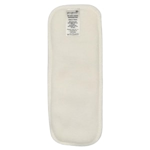 May include: An off-white, rectangular baby insert with rounded edges. A small label is attached to the top, displaying text. The insert is made of a soft, absorbent material, likely for baby care. The item is designed to be used with other baby products.