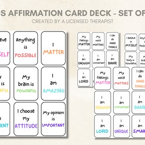 Baralho de cartas de afirmação para crianças, terapia, canto calmante, gráfico de emoções para crianças, regulação emocional, cartões de emoção para crianças pequenas, impressão