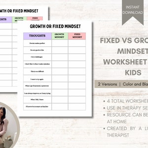 Werkblad Angst bij kindertherapeut Groei versus werkblad met vaste mindset Angst voor kinderen Coping-kaarten voor kinderen Hulpbron voor schooladviseurs