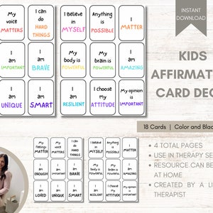 Cartões de afirmação para crianças, cartões de emoção para crianças pequenas, regulação de emoções, habilidades de enfrentamento, canto calmante, cartões de afirmação positiva, terapia