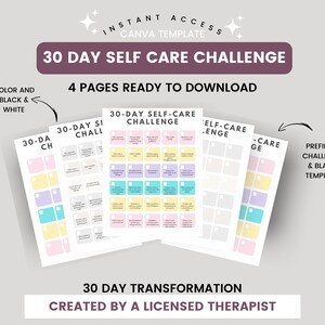 30 Day Self Care Challenge Self Care Daily Worksheet Self Care Busy Mom Self Care Guided Self Care Tracker Therapist Resource Download