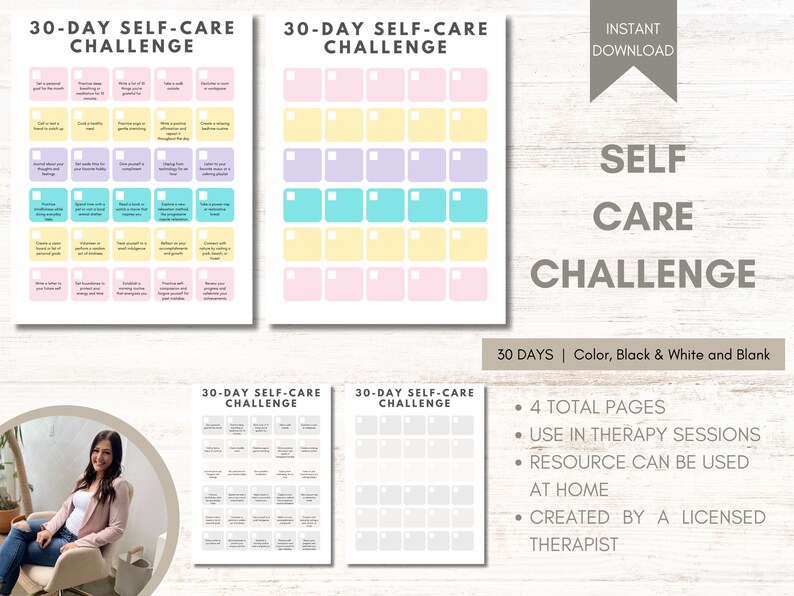 Self Care Challenge 30 Day Self Care Worksheet Daily Self Care Journal ...