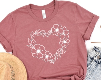 Camiseta de corazón de flores, camisa de flores, camisetas de flores silvestres, camisa botánica, camisa de dama de planta, camisa floral, camisa de mamá planta, camisa botánica
