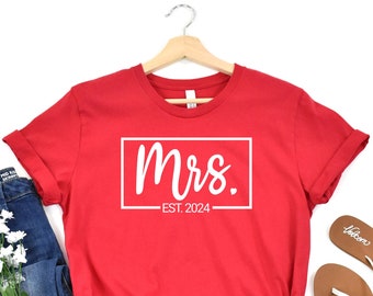Custom Wedding Shirt Date, Mrs Established Shirt, Bridal Shower Gift, Engagement Gift Shirt, Anniversary Gift,  Mrs Est Shirt