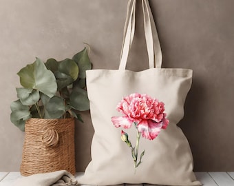 Birth Month Flower Canvas Tote Bag for Her,  Gift for Women, Tote Bag for Woman, Girls  Gifts for Mom, Birth flower Tote Bag