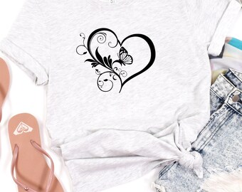 Heart With Butterflies Shirt, Valentine Butterfly Shirt, Couple Shirt, Love Sweatshirt, Couple Matching Shirt, Valentine's Day Shirt