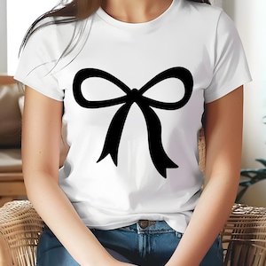 Cute Ribbon Bow Shirt, Coquette Bow T-Shirt, Trendy Bow Tee, Gift for Her, Embroidered Tee, Bow Shirt