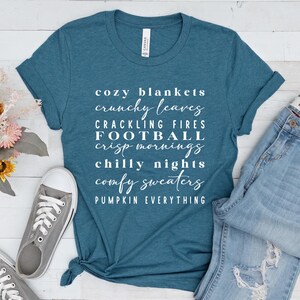 Cozy Blankets Crunchy Leaves Crackling Fires Football Shirt, Thanksgiving Gifts, Autumn Shirt, Fall List Shirt, Womens Halloween Shirt