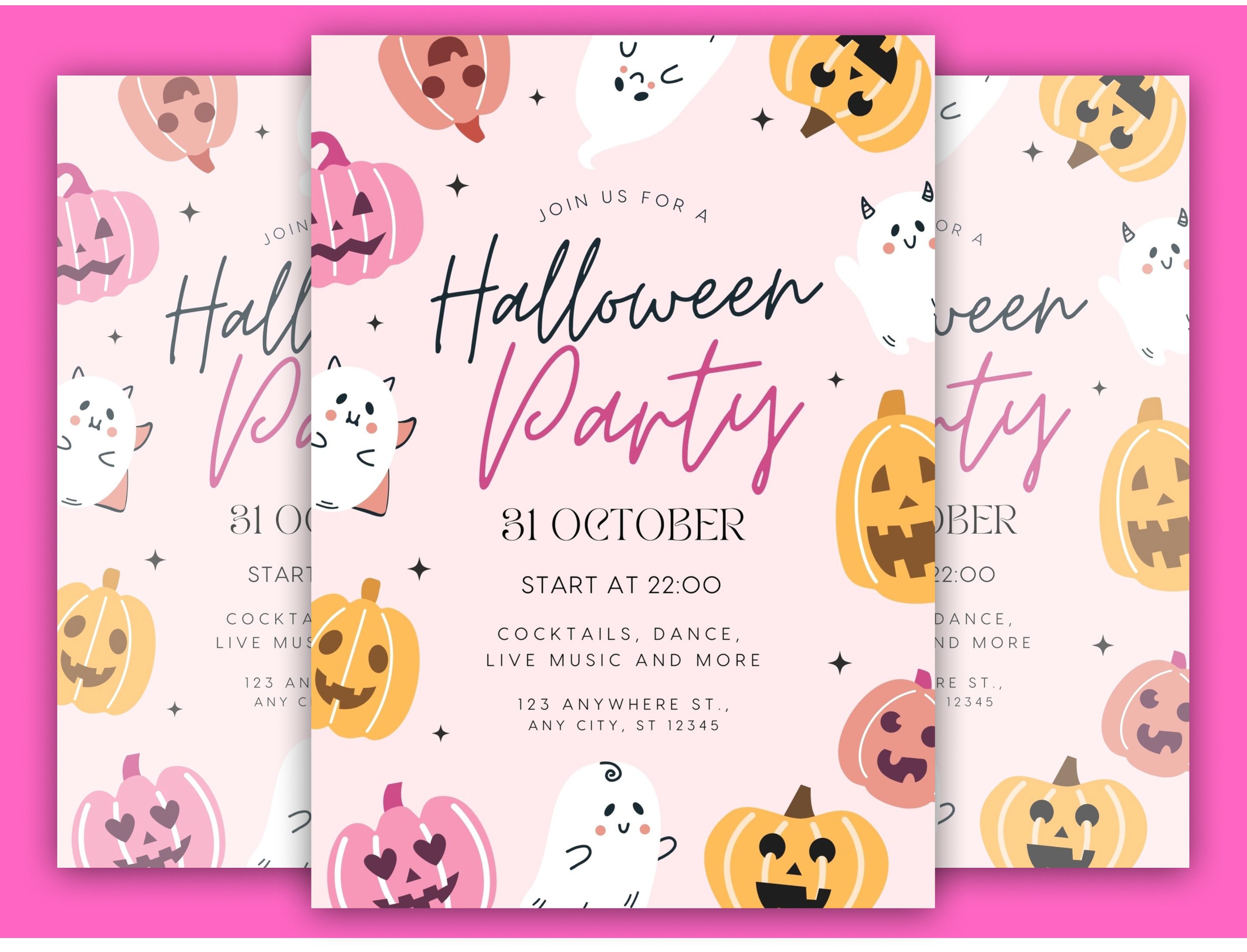 Editable Pink Halloween Party Invitation Halloween Birthday - Etsy