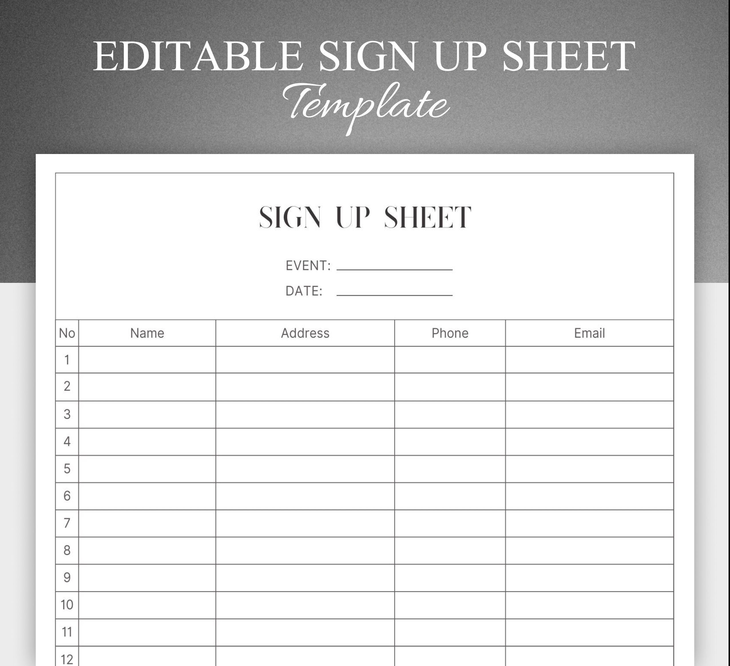 Sign up Sheet Template Fullyeditable in Canva Printable Sign up Form Sign up Sheet Template Fullyeditable in Canva Printable Sign up Form