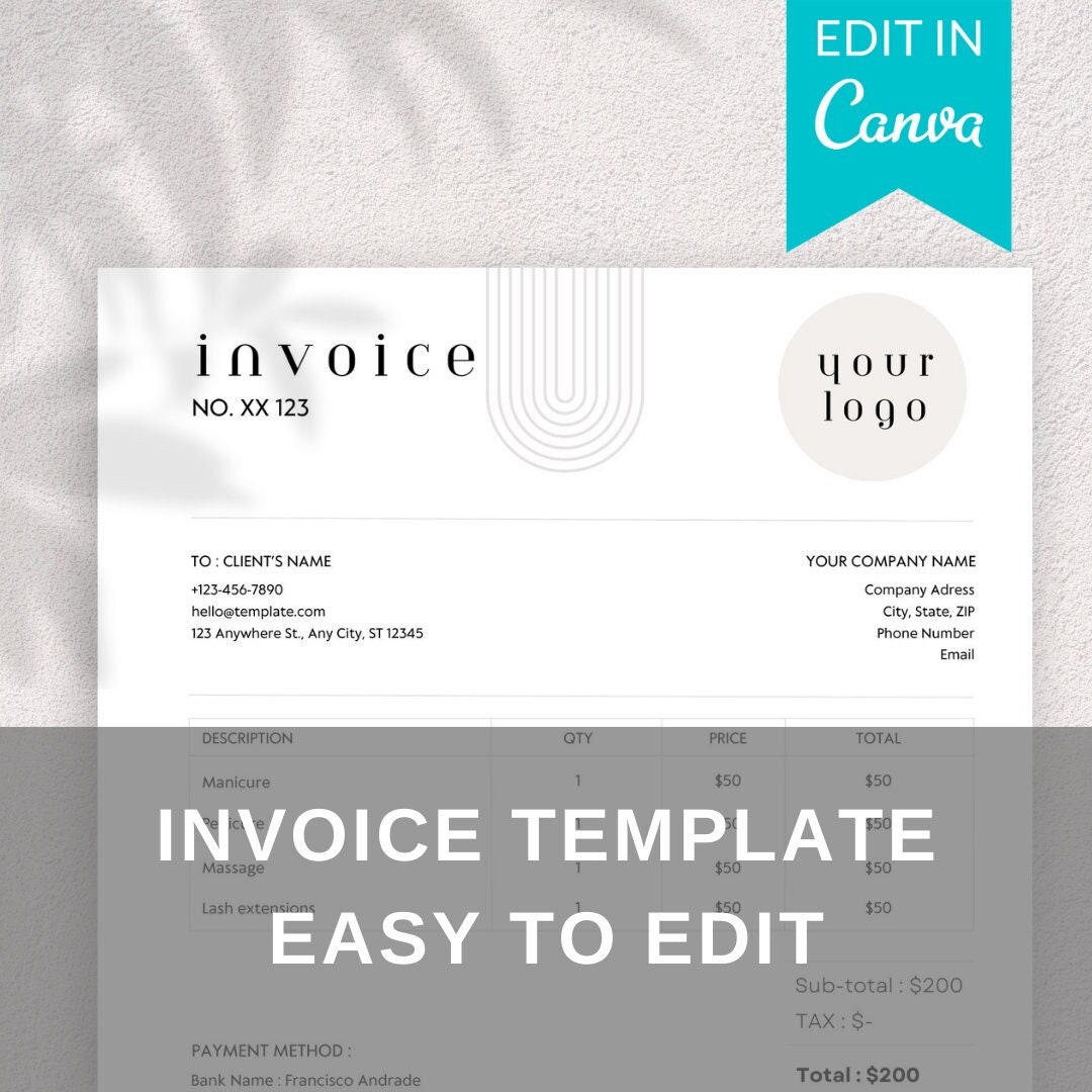Editable Invoice Template Perfect for Small Business, Custom Order ...