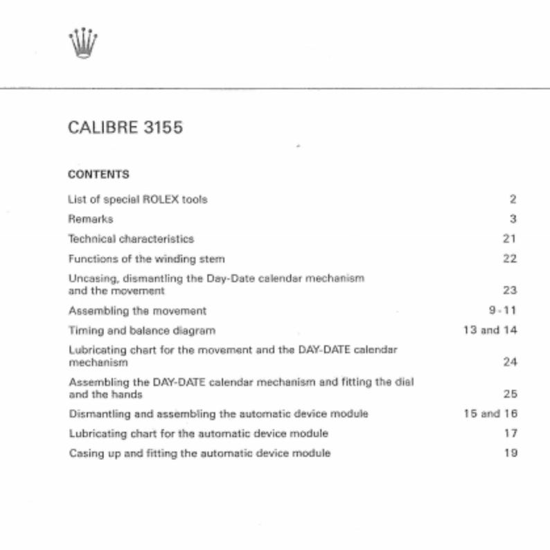 Watch Movement Service Manual Caliber 3135 3155 3185 PDF - Technical Repair Guide - Lubrication Charts & Parts List - Horology Course image 5