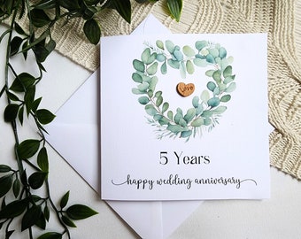 Wood Anniversary Card for Husband/Wife, 5th Anniversary, Traditional Wooden Gift, Handmade, Son/Daughter