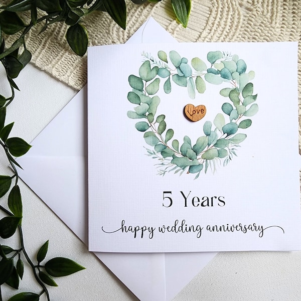 Wood Anniversary Card for Husband/Wife, 5th Anniversary, Traditional Wooden Gift, Handmade, Son/Daughter