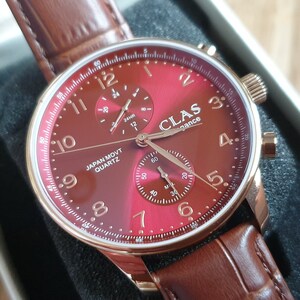 CLAS 41mm dual time watch Wine red - CAN PERSONALISE!