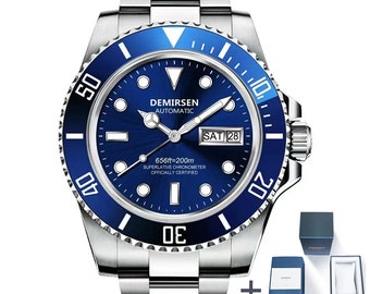 Automatische, luxuriöse 40-mm-Taucheruhr von Demirsen – Blau mit Tag/Datum