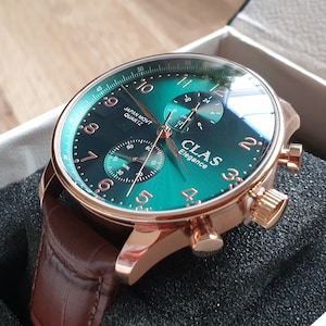 Engraved CLAS 41mm dual time watch green - CAN PERSONALISE