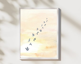 Flying Birds Watercolor Print, Home Decor (Digital Download)