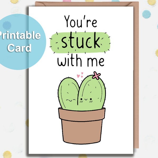 PRINTABLE Card, Cactus Pun Card, Funny Love Card, Anniversary Card, Plant Card, Cute Card, For Him, For Husband, For Girlfriend, For Wife