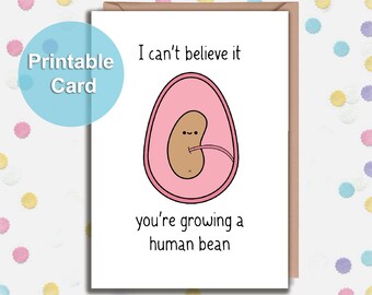 PRINTABLE Card, New Baby Card, Human Bean, New Mum Card, New Dad Card, Baby Shower Card, Funny Card, Funny Card, Cute Card, A6 Card