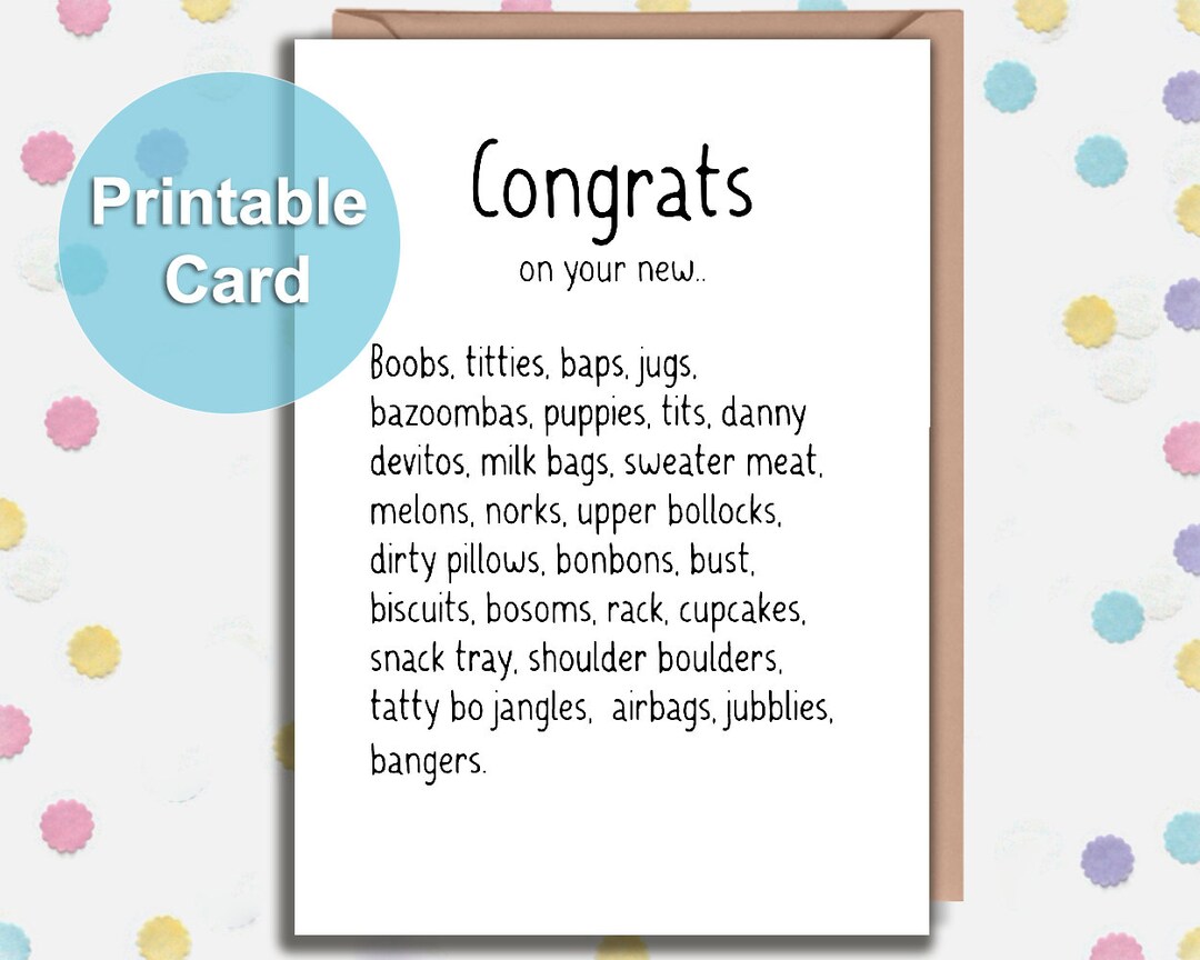 PRINTABLE Card, Boob Job Card, Funny New Boobs Card, New Boobs, Breast Implants, Breast ...