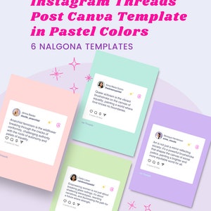 May include: Six Instagram Threads post Canva templates in pastel colors. Each template features a different quote about activism, feminism, and art. The quotes are written in a bold, white font against a pastel background. The templates are designed to be used on social media.