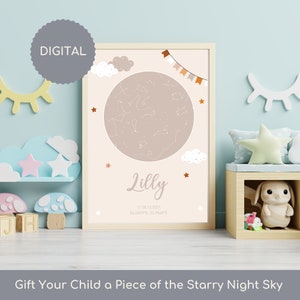 Benutzerdefinierte Sternenkarte Download, einzigartige Geschenkideen für Neugeborene, personalisierte Kinderzimmer Wanddruck,Taufe, Geburtstag Celestial Print, benutzerdefinierte Himmelskarte
