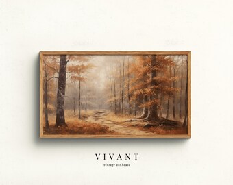 Samsung Frame TV Fall Art, Vintage Autumn Landscape Oil Painting, Art for TV, Digital Download, Moody French Forest Autumn Landscape, TV001