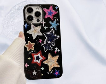 Black Star Patch iPhone Case for iPhone 15 14 13 12 11 Xr X XS 7 8 SE Pro Max Plus Shockproof Phone Cover