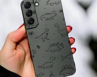 Case for Samsung Dinosaur Pattern Black Phone Case Galaxy S26 S25 S24 S23 S22 S21 S20 S10 S9 + Ultra Plus A26 A56 A55 A54 A53 Note Custom