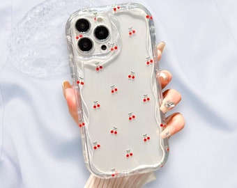 Cherry Pattern Clear Shockproof Protective iPhone Case for iPhone 15 14 13 12 11 Xr X XS 7 8 SE Pro Max Plus Shockproof Phone Cover