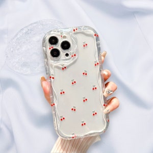 Cherry Pattern Clear Shockproof Protective iPhone Case for iPhone 15 14 13 12 11 Xr X XS 7 8 SE Pro Max Plus Shockproof Phone Cover