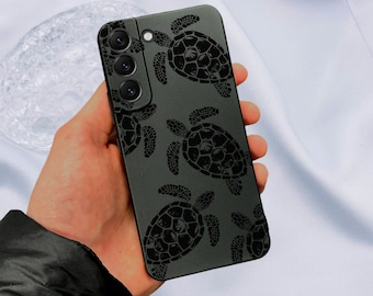 Funda negra con estampado de tortuga para Samsung Galaxy S25, S24, S23, S22 y S21 + Fe Ultra Plus, a prueba de golpes y con nombre personalizado