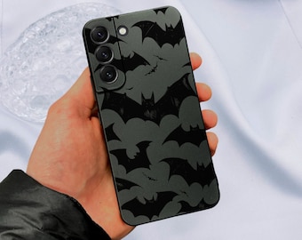 Bat Print Black Phone Case for Samsung Galaxy s25 s24 s23 s22 s21 + Ultra Plus Fe Shockproof Phone Cover with Customised Name Halloween Case