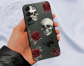 Skull Rose Butterfly Gothic Black Phone Case for Samsung Galaxy s25 s24 s23 s22 s21 + Ultra Plus Fe Shockproof Phone Cover Phone Case