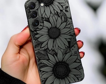 Case for Samsung Black Sunflower Pattern Phone Case Galaxy S26 S25 S24 S23 S22 S21 S20 S10 S9 + Ultra Plus A26 A56 A55 A54 A53 Note
