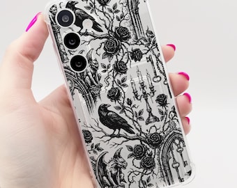 Case for Samsung Gothic Black Pattern Clear Card Holder Phone Case Galaxy S25 S24 S23 S22 S21 Ultra Plus FE A16 A15 A14 A56 A55 A54 A53